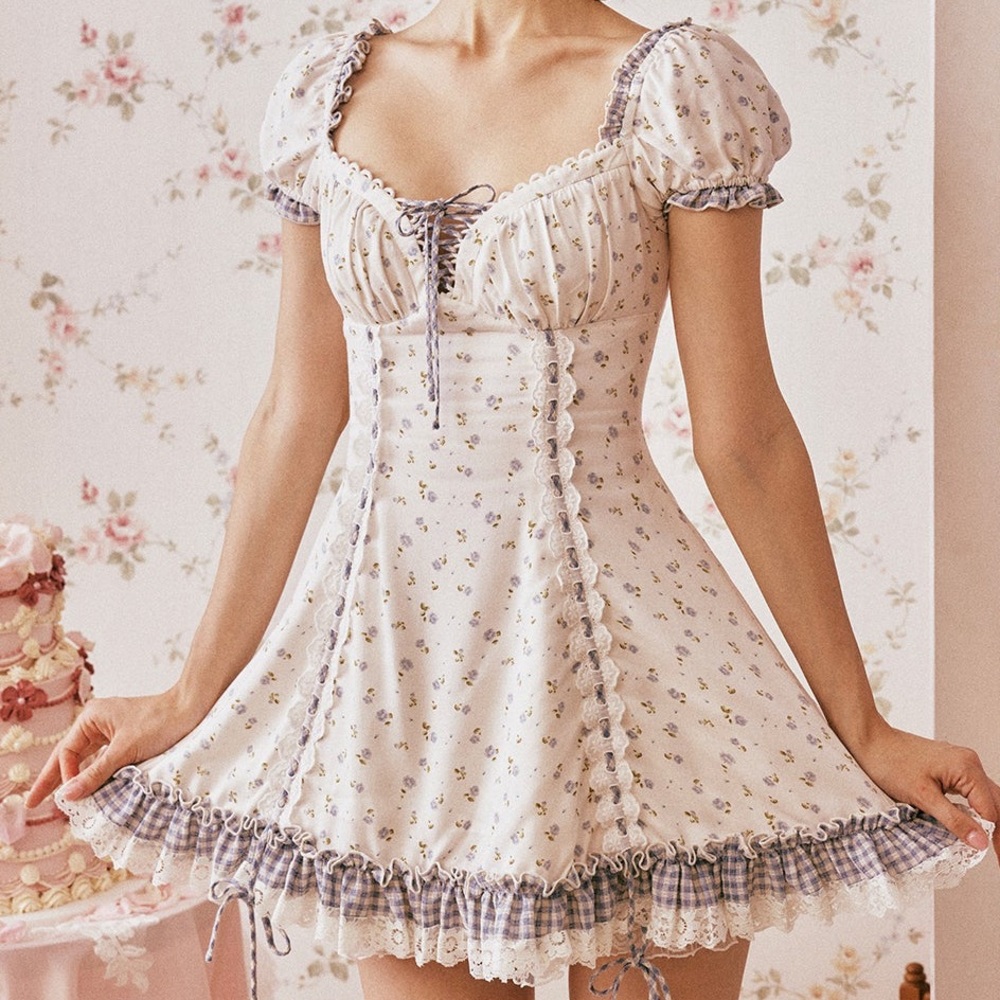Lacemade babydoll dress fairycore cottage kawaii fairy floral Lolita - Picture 2 of 9